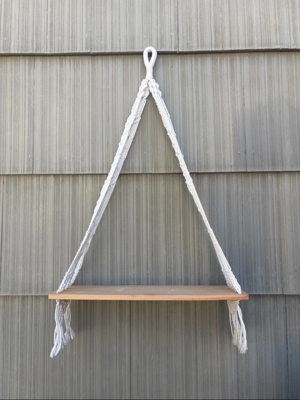Macramé & Wood Hanging Shelf - White